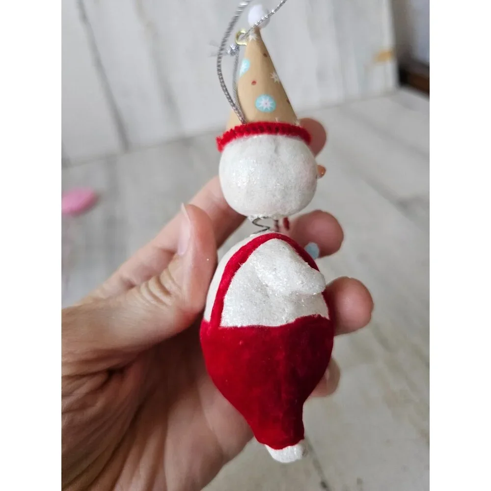 Snowman bobblehead candy cane ornament nodder Xmas tree‎ velvet